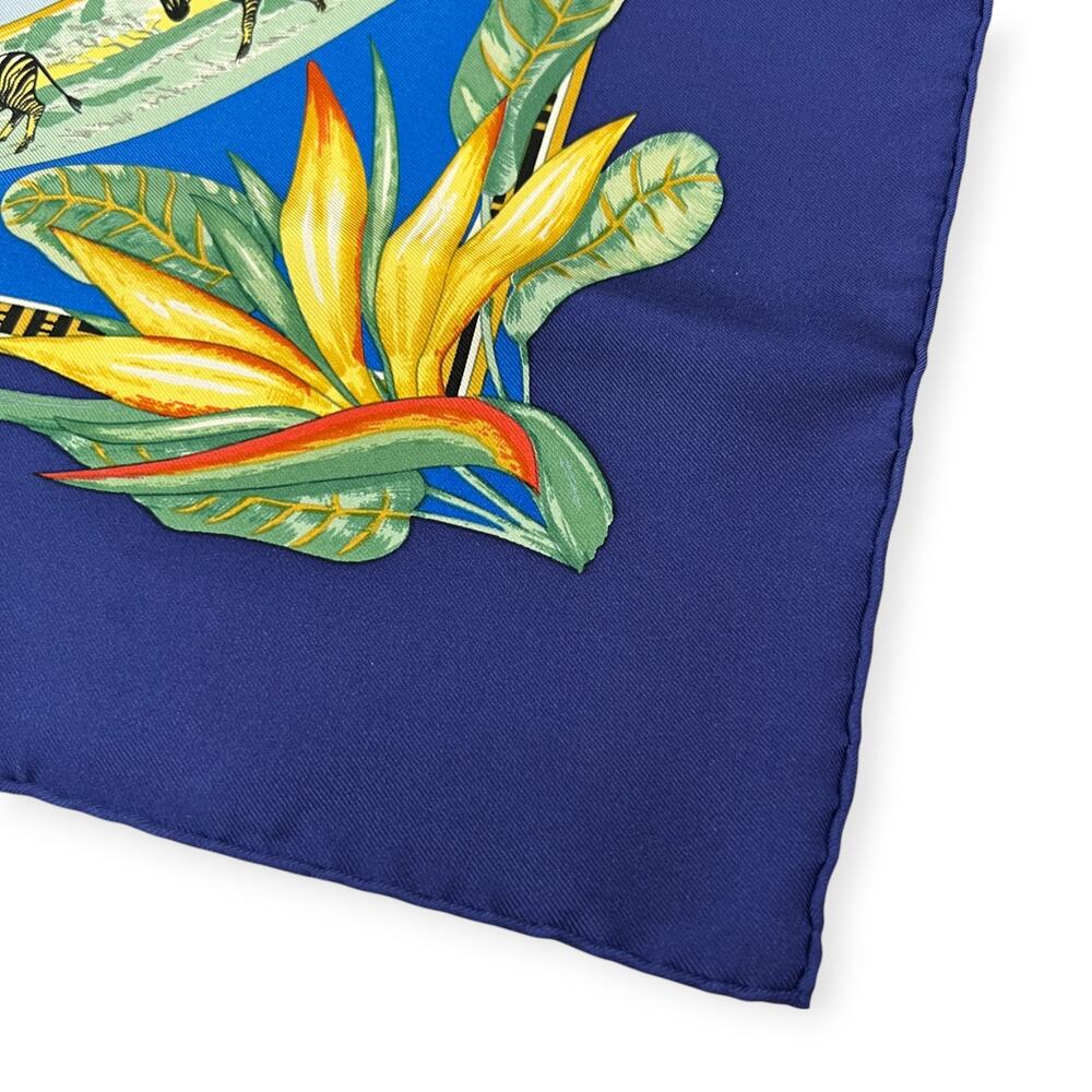 Hermes Paris Tropiques 90 Silk Carre Scarf Blue Tropical Bird 35 Square France - Picture 10 of 16